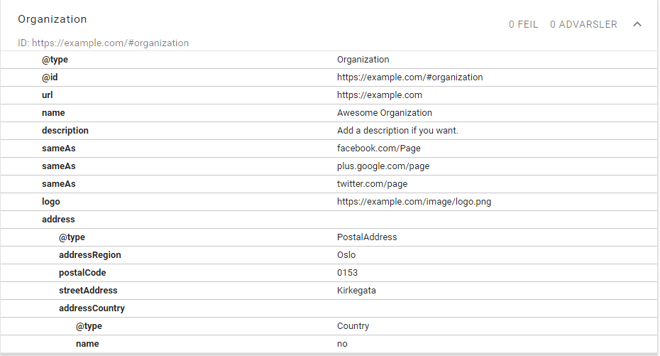 Full JSON-LD schema.org/Organization markup